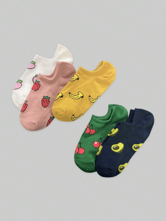 ROMWE Kawaii 10pairs/Set Women's Cartoon Fruit Patterned Colorful No Show Boat Socks For Summer Travel And Casual Occasions - Lolli World Marketplace