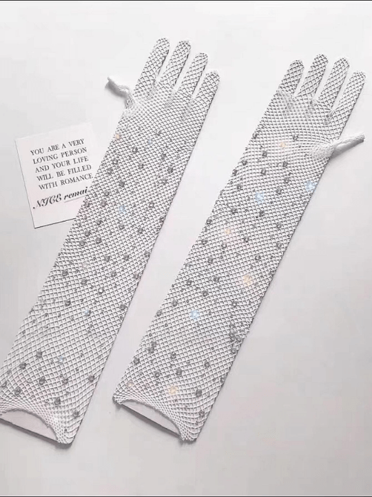 ROMWE Rhinestone Decor Fishnet Gloves - Lolli World Marketplace
