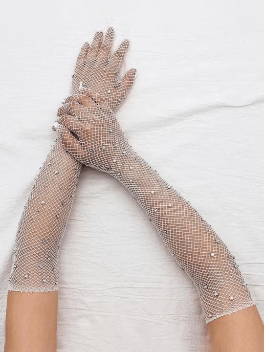 ROMWE Rhinestone Decor Fishnet Gloves - Lolli World Marketplace
