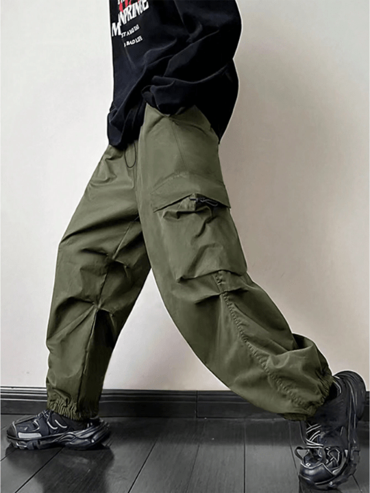 ROMWE Street Life Men Flap Pocket Side Drawstring Waist Cargo Pants - Lolli World Marketplace