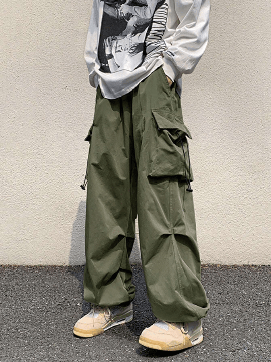 ROMWE Street Life Men Flap Pocket Side Drawstring Waist Cargo Pants - Lolli World Marketplace