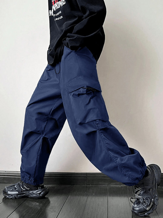 ROMWE Street Life Men Loose Fit Parachute Work Trousers - Lolli World Marketplace