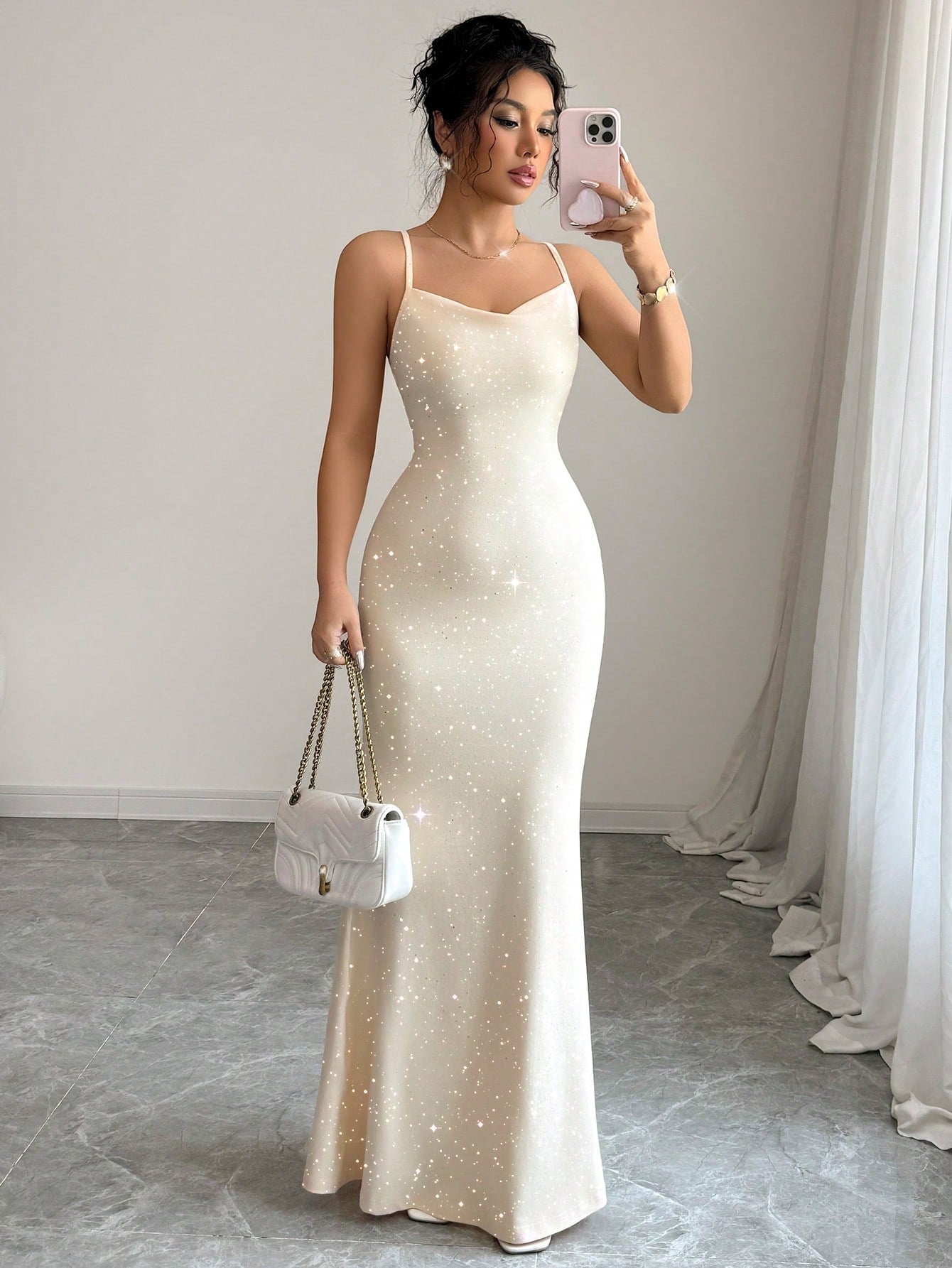 Selianne Women's Elegant Banquet Glitter Spaghetti Strap Open Back Mermaid Dress, Christmas