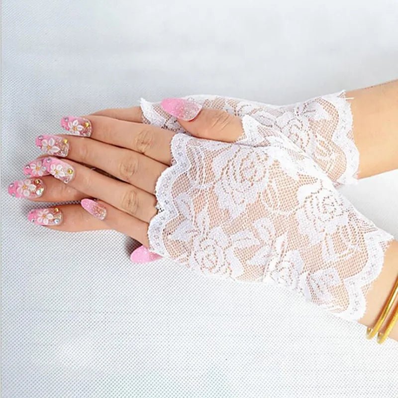 Sexy Bridal Lace Fingerless Gloves For Women Party Dressy Gloves Sunscreen Gloves Girls Mittens Black White Pink Gloves
