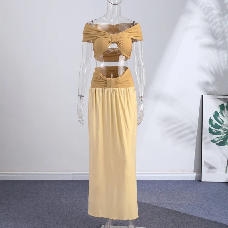 Sexy Tube Tops Maxi Skirts Suit Women's Slim Short Sleeves Crop Top Maxi Puff Skirt 2026 New Spring Summer Ladies Solid Outwear