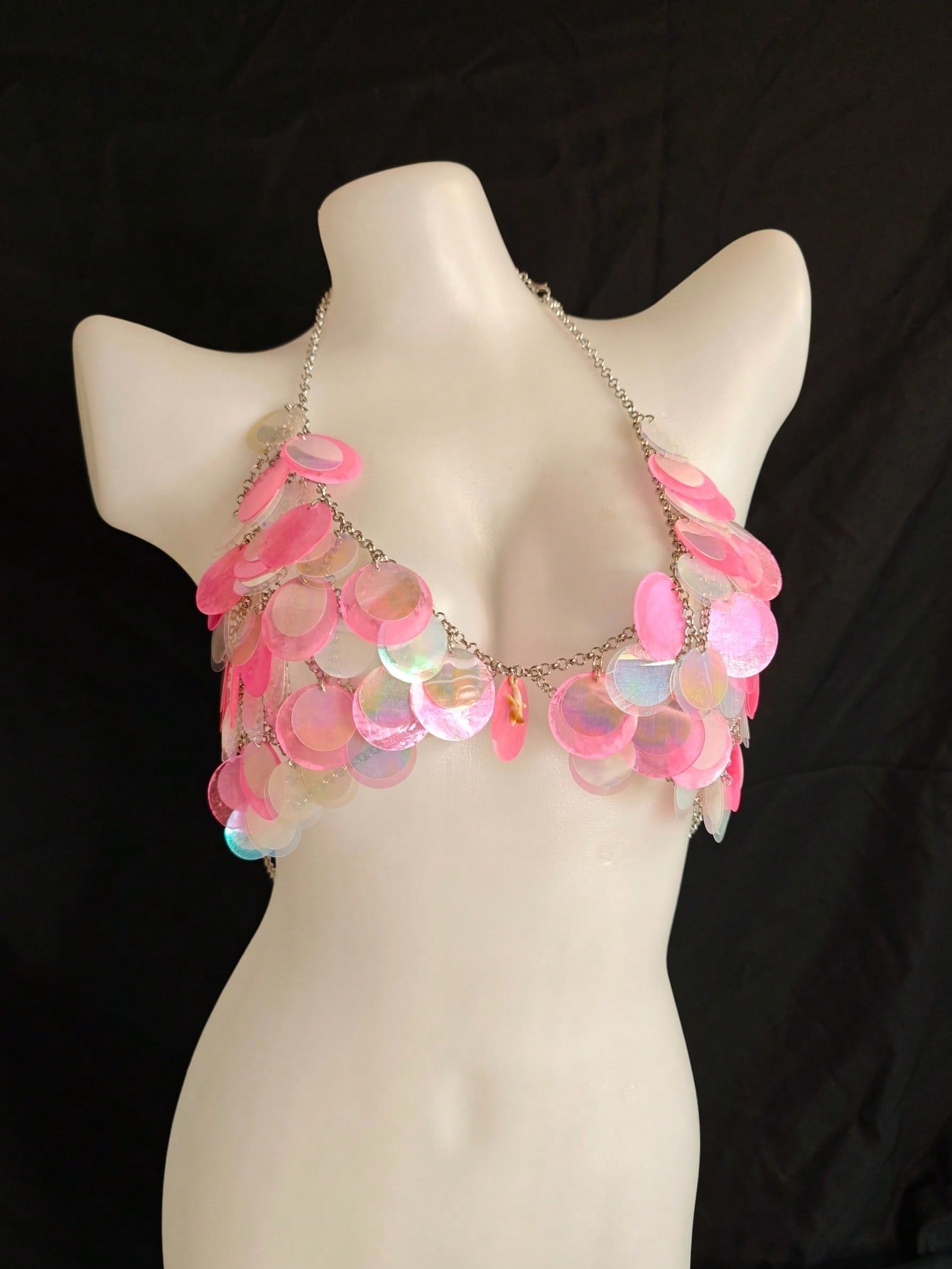 Sexy Unisex Lingerie Accessories - Acrylic Holographic Sequin Tasseled Hollow Necklace Body Chain For Clubwear