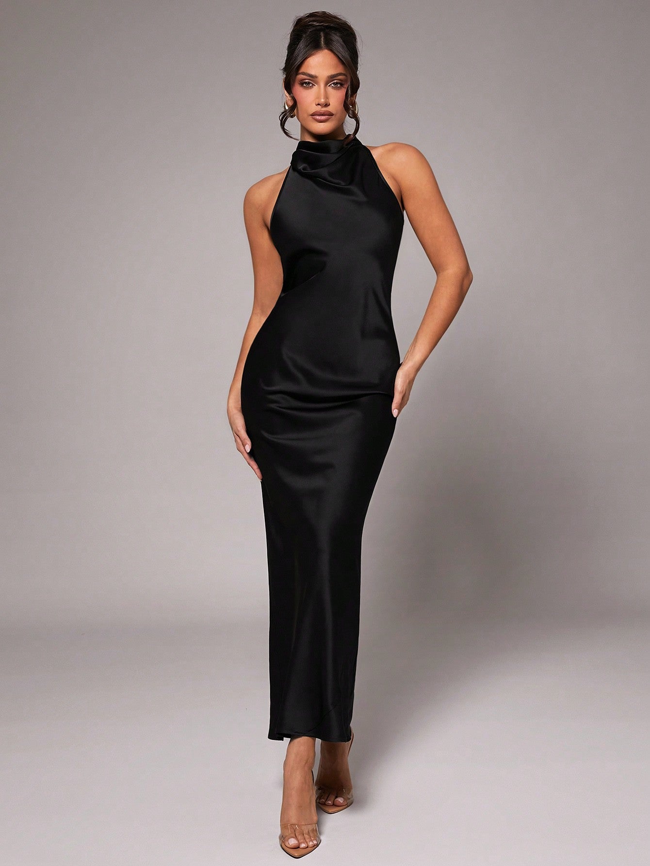 Silquee Women's Style Solid Color Black, Satin Date Mature Asymmetrical Asymmetric Twist Dress, Lace Dress, Satin Dress, Satin Dress, Blank Formal Dress, Suitable For Dates, Daily Outings, Christmas Parties, New Year Parties, New Years Eve Outfit, Formal