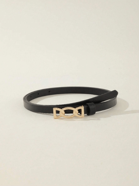 Single Chain Type Gold Buckle Black & Beige Women's Jeans Dress Thin Belt Accessory, Suitable For Daily Use Casual - Lolli World Marketplace