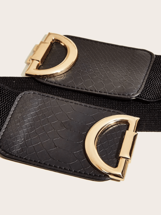 Snakeskin Embossed Symmetrical Buckle Belt - Lolli World Marketplace