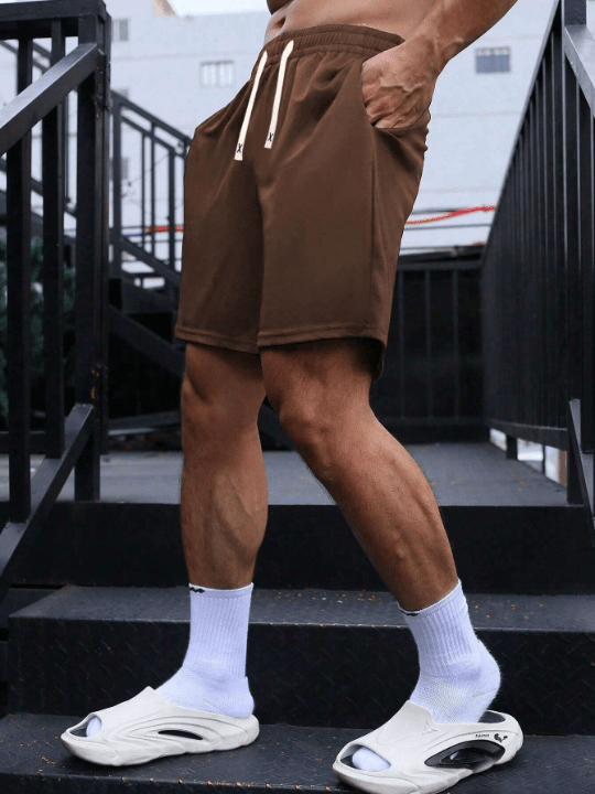 Summer New Arrival Men's Shorts Solid Color Flat Front Casual Sports Shorts Drawstring Waist Fitness Running Half Pants Beach Shorts - Lolli World Marketplace