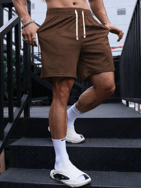 Summer New Arrival Men's Shorts Solid Color Flat Front Casual Sports Shorts Drawstring Waist Fitness Running Half Pants Beach Shorts - Lolli World Marketplace