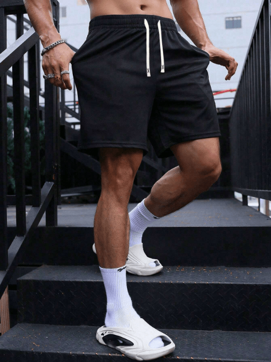 Summer New Arrival Men's Solid Color Quick - Drying Casual Sports Shorts With Drawstring Waistband, Perfect For Fitness, Running, And Beachwear - Lolli World Marketplace