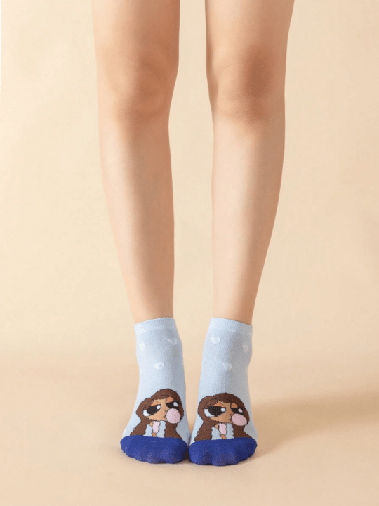 Tay Mills Artist Collection - 5 Pairs Fashionable Cute Cartoon Character Pattern Ankle Socks - Lolli World Marketplace