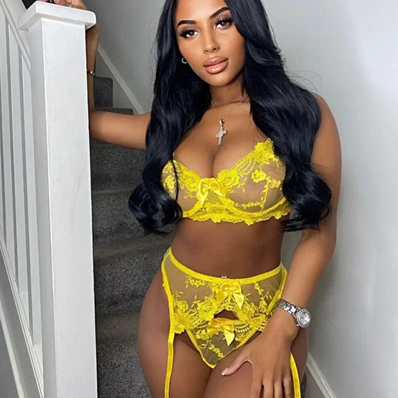 Toucheart 3 Piece Set Sexy Lingerie Lace Embroidered Eyelashes Perspective Underwired Push - up Bra For Women Underwear Suit New