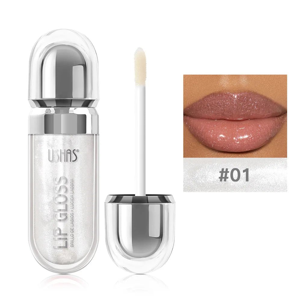 USHAS 12 colors mirror fine flash liquid lipstick pearlescent color waterproof sweatproof non - stick cup lip gloss