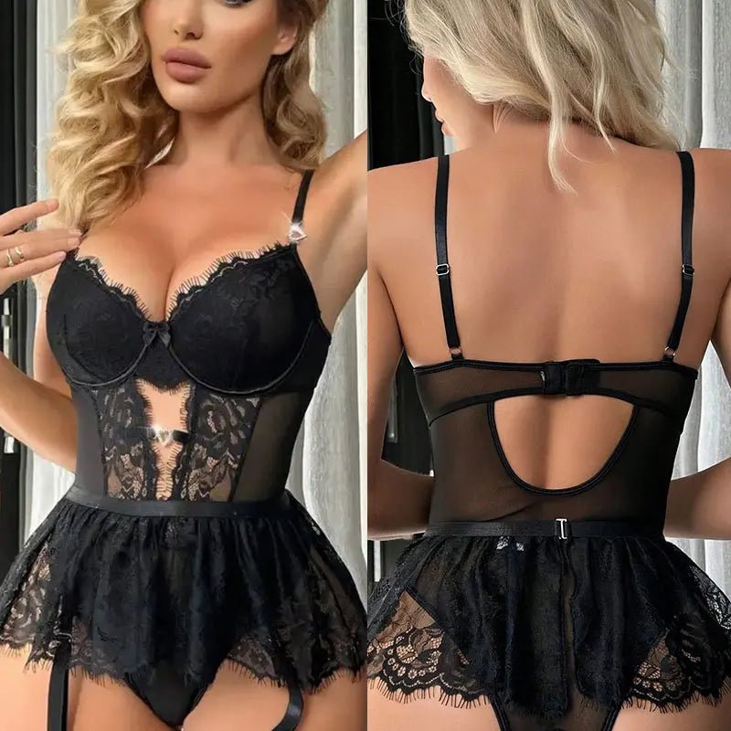 V-neck Sexy Lace Strap Jumpsuit Skinny See-through Women Pajamas Plays