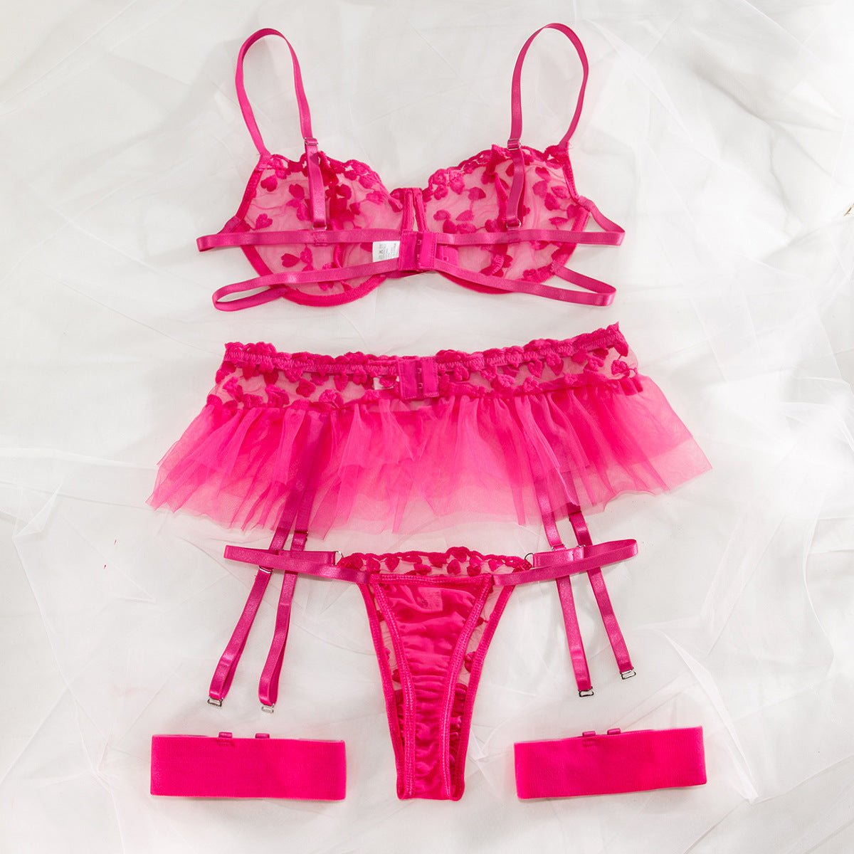 Valentines Sexy Embroidered Mesh And Lace Lingerie Set