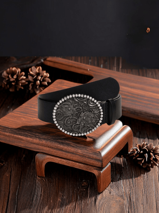 Western Style Wide Women's Belt With Pu Leather & Big Antique Silver Buckle - Lolli World Marketplace