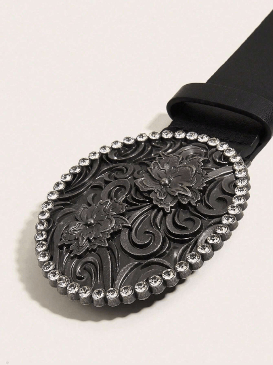 Western Style Wide Women's Belt With Pu Leather & Big Antique Silver Buckle - Lolli World Marketplace