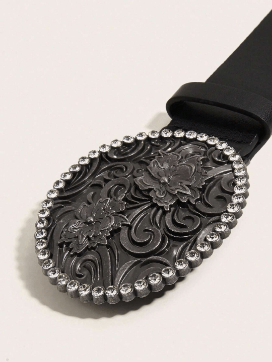 Western Style Wide Women's Belt With Pu Leather & Big Antique Silver Buckle - Lolli World Marketplace