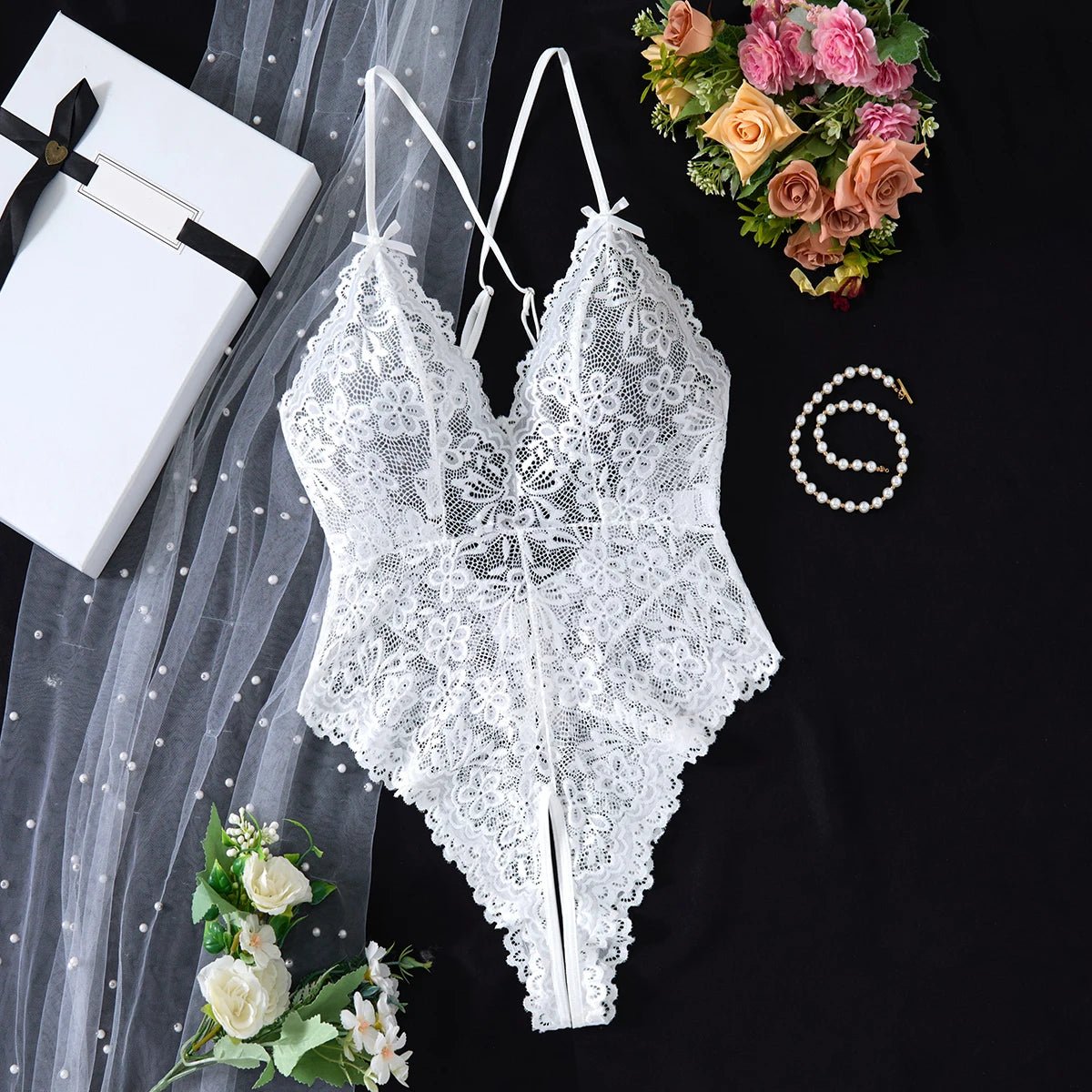 White embroidered lace falafan dress set