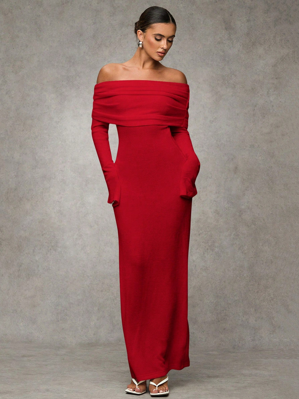 Women Elegant White Off-Shoulder Fitted Long Fall Dress,Elegant Women