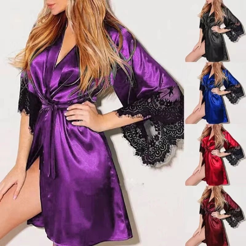 Noght Robe Women Night Gown Robe with G String Floral Lace Bathrobe