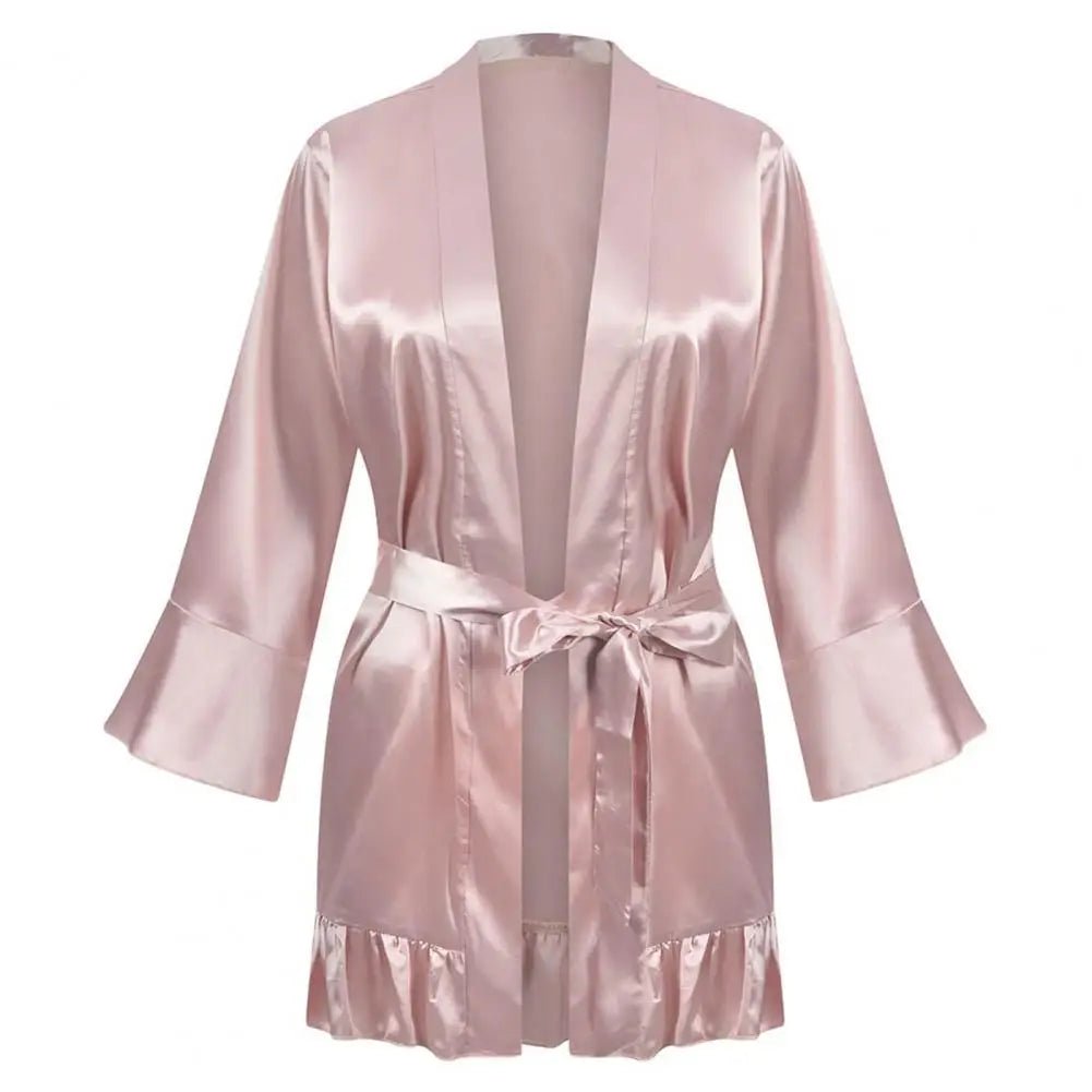 Women Sleeping Robes Silky Sleepwear Ruffle Lace Up Lady Sleeping Gown Smooth Surface Women Nightdress Sleeping Clothes