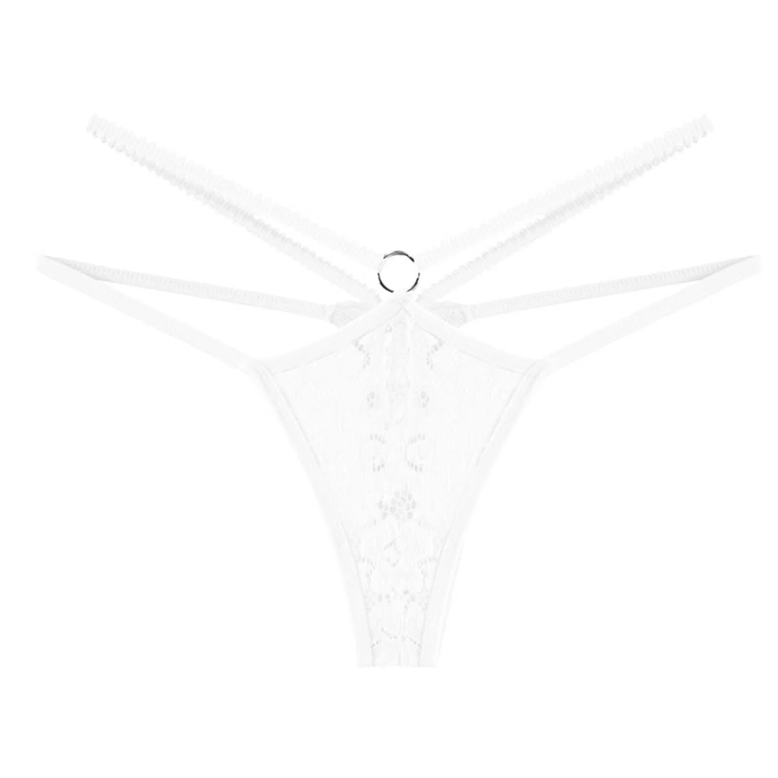 Women Strappy Hollow Briefs Underwear Ring Link Straps Low Rise Floral Lace Panties Ladies Translucent Sexy Underpants Lingerie