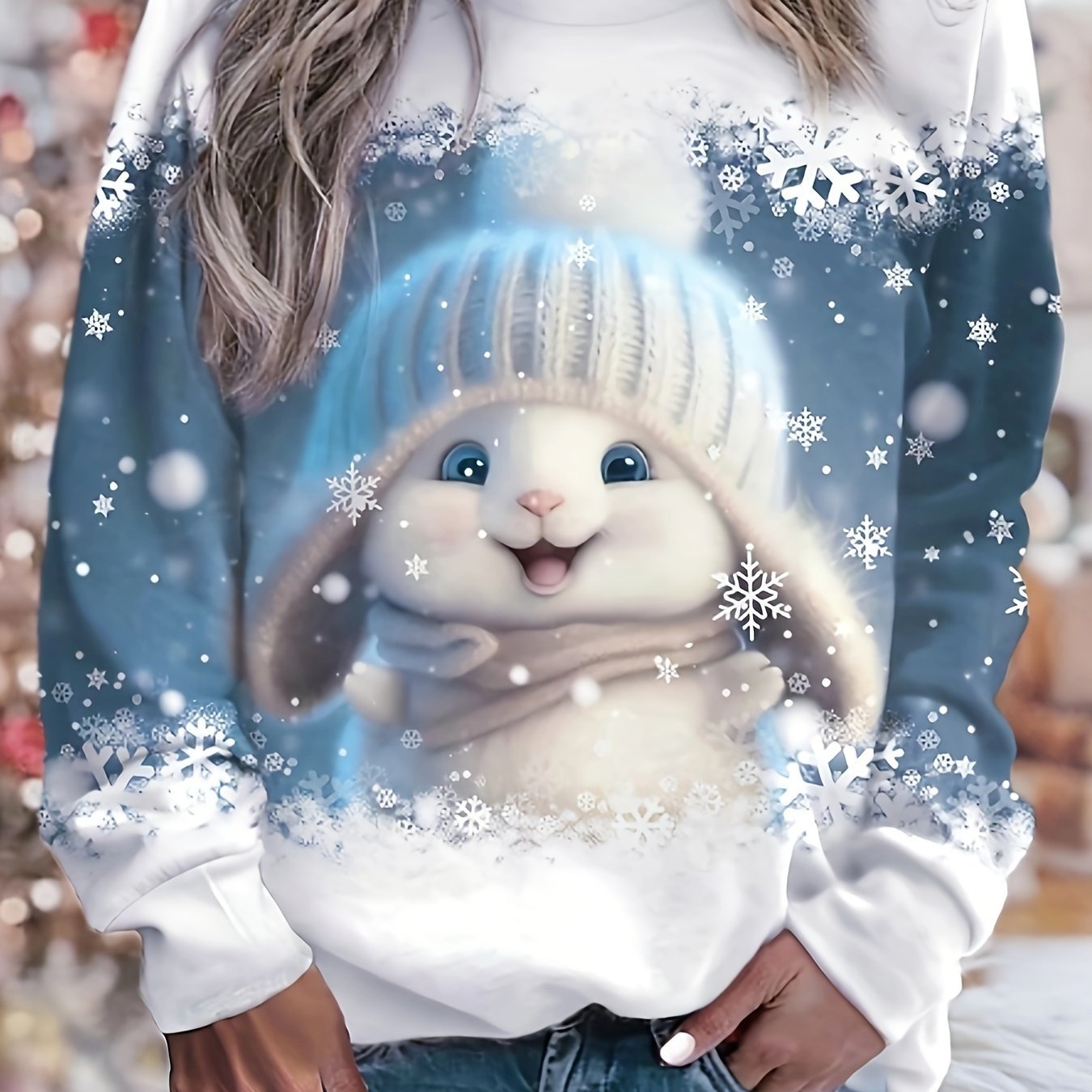 Women'S Cozy Christmas Sweater - Long Sleeve Pullover with Santa & Snowman Print, Loose Fit, Round Neck, Casual Holiday Wear, Polyester Blend, All - Season Comfort, Christmas Sweater
