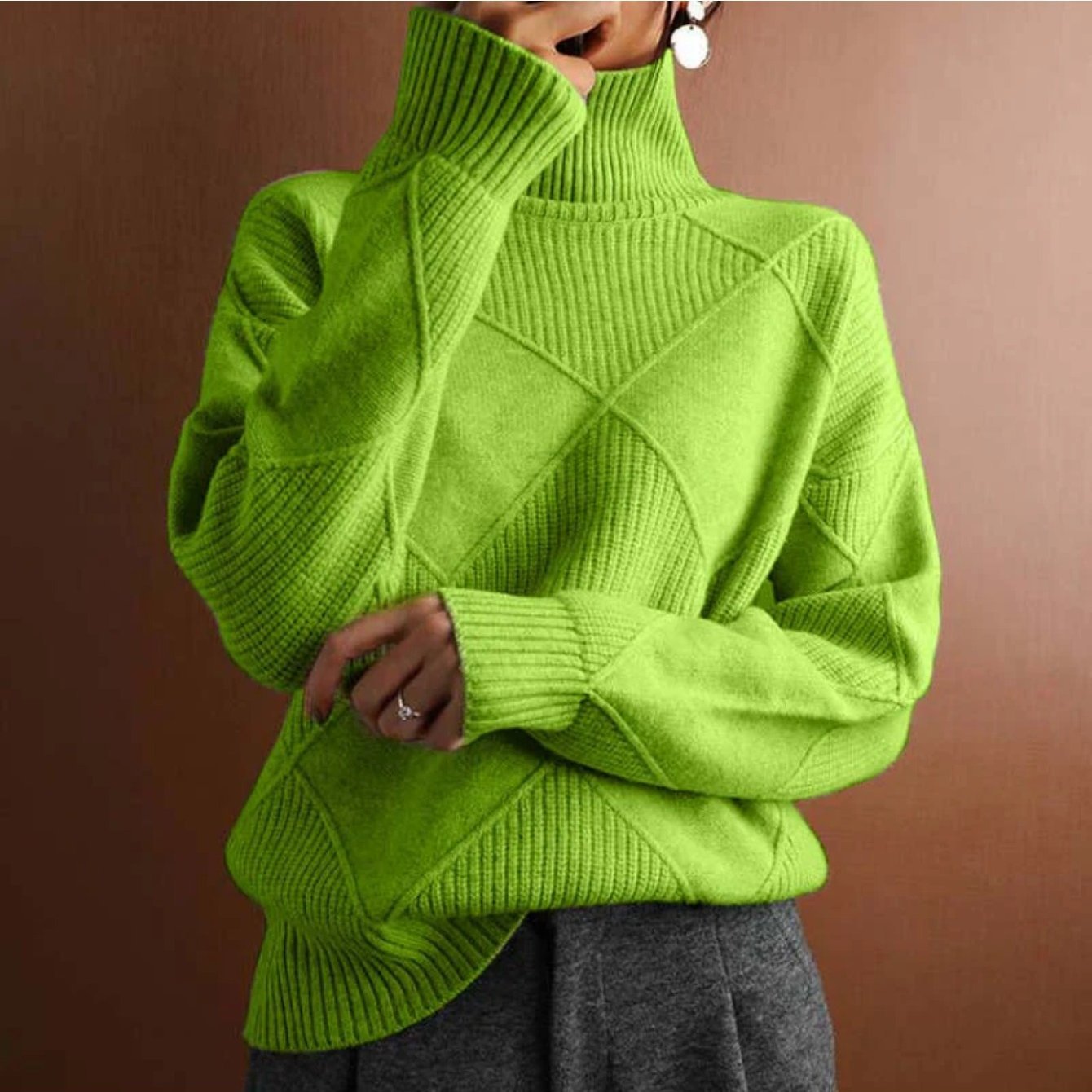 Women's High - Neck Knitted Sweater - Solid Color, Soft Polyester, Casual Fall/Winter Pullover - For Women - Perfect for Cozy Days & Layering - Ideal Gift for Birthday & Holidays