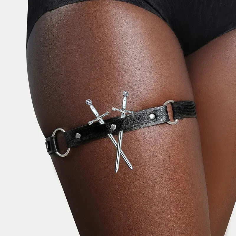Women's PU Leather Gothic Leg Rings Punk Style Garters Cosplay Clothing sword Accessories Harajuku Style Leg Straps