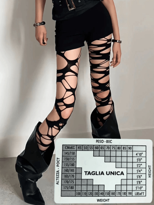 Women's Sexy Subculture Black Torn Fishnet Stockings Y2k Style Hand Ripped Netted Tights, No Socks Included - Lolli World Marketplace