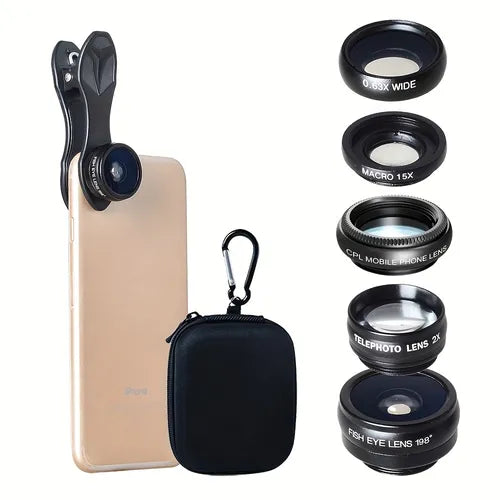 APEXEL 5in1 Camera Lens Kit For Mobile Phone Macro Lens+Wide Angle Lens+Telephoto Lens+CPL Lens+Fisheye Lens For IPhone Xiaomi HTC HUAWEI Samsung Galaxy And Other SmartPhone