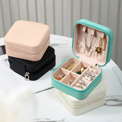 1pc Small Jewelry Box, Mini Jewelry Organizer, Square Jewelry Display Box, PU Leather Earring Ring Necklace Jewellery Case, Travel Portable Jewelry Storage Box