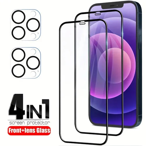 2 Pack Full Cover Screen Protector Film + 2 Pack Camera Lens Film Glass For IPhone 11 12 13 14 Pro Max Tempered Glass For IPhone 12 13 Mini 14 Plus Screen Protector Film