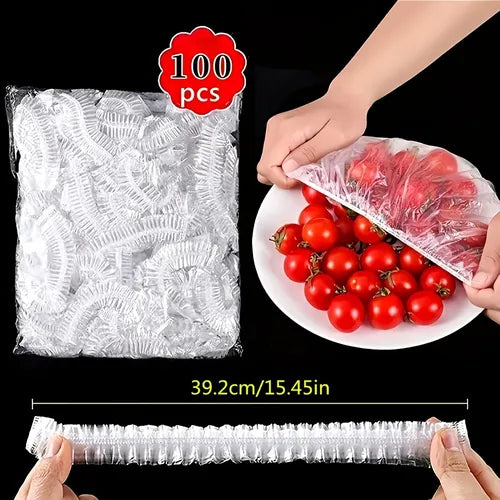 50/100pcs Disposable Fresh-keeping Cover, Plastic Food Storage Covers, Packaging Storage Cover, Elastic Cover Bag, Universal Stretch Warp Bowl Cover For Kitchen & Outdoor Picnic Camping