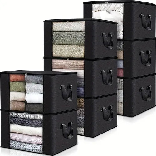 1pc Large Clothes Storage Bag, Clothes Organizer With Handle & Clear Window, Storage Bins Containers For Comforters & Blankets, Home Storage Organization, 59.94*39.88*34.8cm