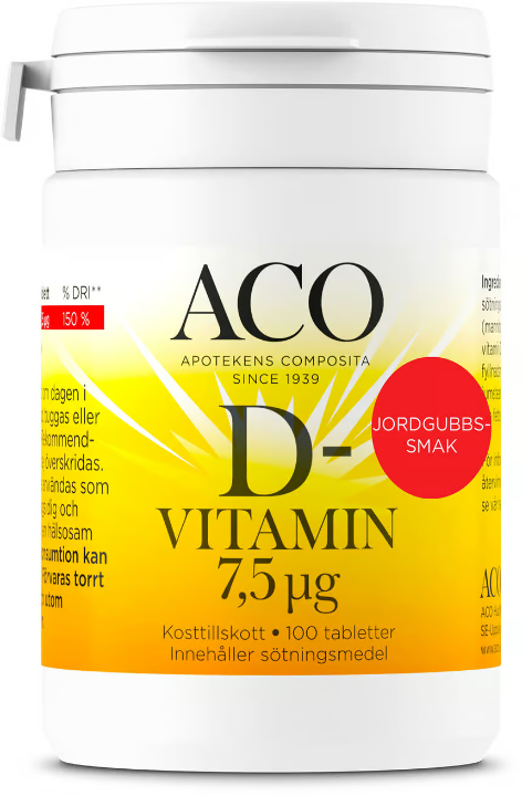 ACO Vitamin D 7.5 µg Strawberry flavor 100 tablets