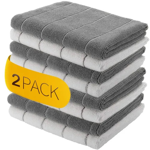 2pcs Grey And White Towel, Cleaning Cloth, Kitchen Cleaning Towel, Dish Towel, Dishcloths