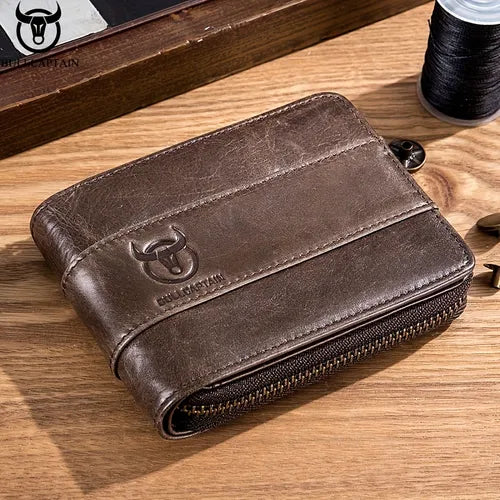 Cattle Captain Leather Leather Men's Wallet The First Layer Of Cattle Leather Credit Card Wallet Retro Large Capacity Multi-card Boys Card Bag Driving License Multi-function Card Slot Wallet