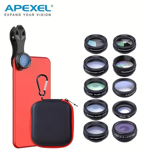 10 In 1 Phone Camera Lens Kit Fisheye Wide Angle Macro Lens CPL Star Filter Kaleidoscope And 2X Telescope Lens For IPhone Samsung Xiaomi Smartphones