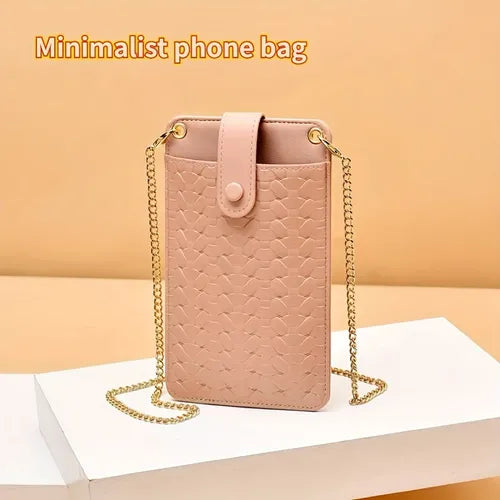 حقائبحقائب نسائيةحقيبة كروس جديدة مدمجة، حقيبة سلسلة عمودية، حقيبة رقيقة منسوجة للهاتف المحمول