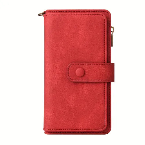 Faux Leather Red Phone Case With Wallet For Apple IPhone 14 13 12 11 X XR XS 8 7 Mini Plus Pro Max