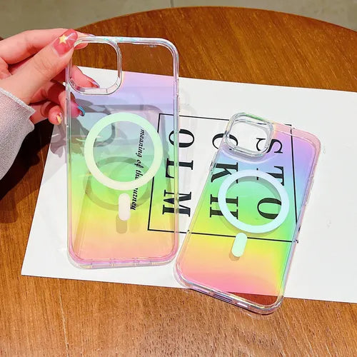 Clear Colorful Magnetic Wireless Charging Soft Phone Case For Apple IPhone 14 13 12 11