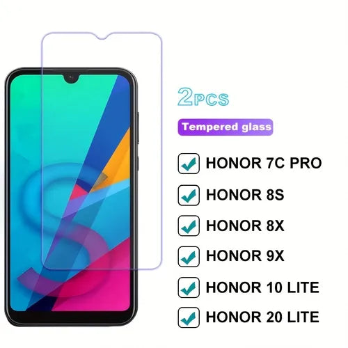 2pcs Tempered Glass For Huawei Honor 8X 8S 9X 7C Pro Protective Glass For Honor 10 Lite 20 Lite Screen Glass Film Gift For Birthday/Easter/President's Day/Boy/Girlfriends