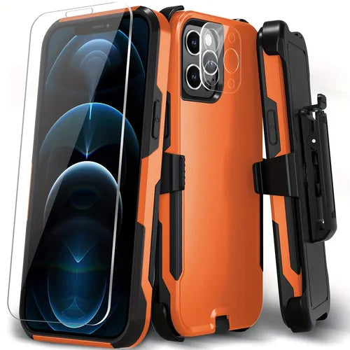 Phone Case For IPhone 14 Pro Max, Heavy Duty Rugged Case Belt Clip Holster Kickstand Protective Cover [Shockproof] [Tempered Glass Screen Protector+Camera Lens Protector] For Apple IPhone 14 Pro Max And IPhone 13 Pro Max 6.7 Inch