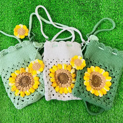 Sunflower  Crochet Hook Bag Cross Shoulder Mobile Phone Bag