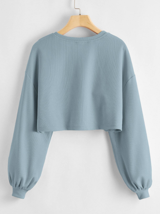 EZwear Ribbed Drop Shoulder Cropped Tee