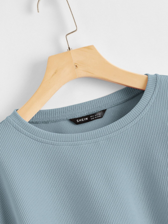 EZwear Ribbed Drop Shoulder Cropped Tee